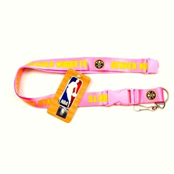 DENVER NUGGETS PINK LANYARD 2 SIDED KEYCHAIN KEY RING CLIP NBA NEW - Picture 1 of 2